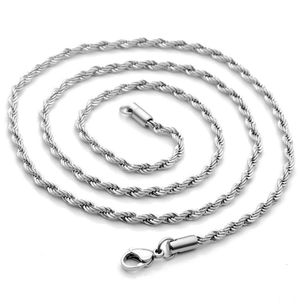 Collier chaîne torsadée en acier inoxydable argenté poli avec fermoir mousqueton