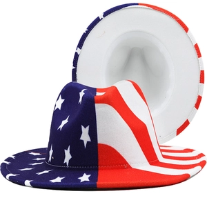 Chapeau Fedora drapeau USA avec motifs d'étoiles et rayures rouges blanches en feutre