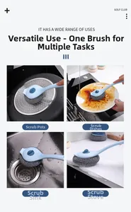 Long handle dish brush with steel wire ball for cleaning pots, pans, sinks and stoves