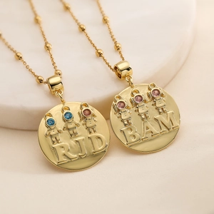 Pendant Necklace Copper 18K Gold Plated Zircon Geometric Round Disc Boy Girl Family Charms Trendy Fashion Jewelry