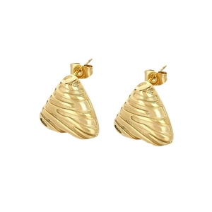 Vintage golden triangular stud earrings with irregular embossed rippled texture detail