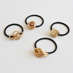 Minimalist Geometric Metal Alloy Hair Ties Elastic Rubber Bands Elegant Retro Ponytail Holders For Women Daily Use