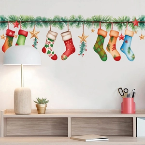 Christmas wall stickers featuring festive stockings and stars for home holiday decor