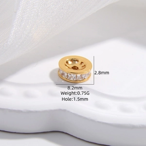Distanziatore ruota 8mm in argento S925 dorato con zirconi bianchi per gioielli DIY