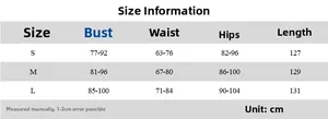 Detailed size chart for the summer backless bodycon dress with bust and waist measurements
