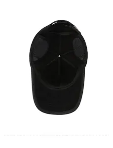 Detail view of winter baseball cap interior featuring foldable earflaps and adjustable strap