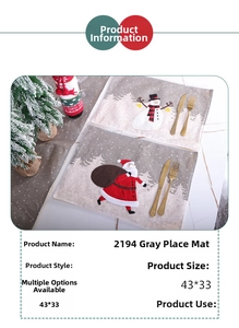Close-up of 43x33cm Christmas table mat with Santa and Snowman embroidery on fabric