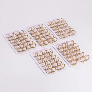 Bulk set of gold stainless steel geometric earrings with heart and square shapes