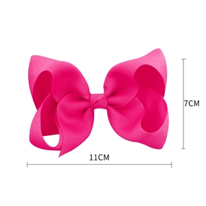 Pink 4-inch grosgrain ribbon bow hair clip for girls, size 11cm x 7cm on white background