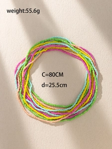Detail view of Bohemian multi-layer colorful seed bead waist chain with size specs
