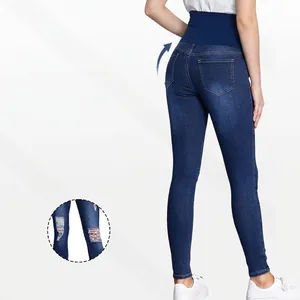 High waist ripped maternity jeans for women with butt lifting and stretchy skinny fit