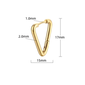 Detailed size chart showing dimensions for 18K gold triangle hoop earrings