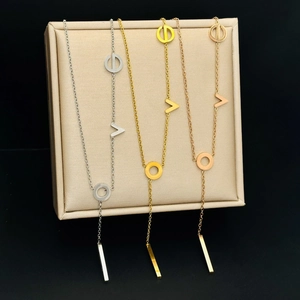 Non-Fading Titanium Steel LOVE Letter Bar Pendant Necklace For Women Fashionable Commuter Y-Shape Clavicle Chain Jewelry