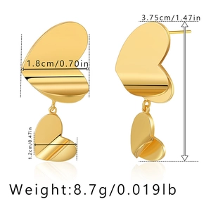 Detailed dimension guide for layered heart earrings in 18K gold plated copper