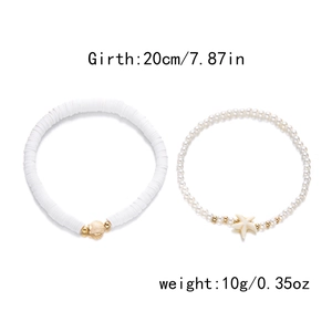 Detail of beach anklet set with starfish shell charms and white beads 20cm length