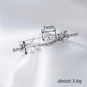 Anillo de hoja ondulada con circonitas para boda, piedras marquesa de 7x3,5mm