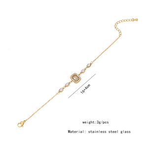 Détails du bracelet en acier doré avec verre carré et cristaux, longueur 16+4cm