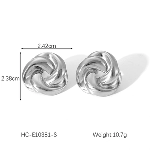 Detailed silver stainless steel woven spiral earring with exact dimensions and weight