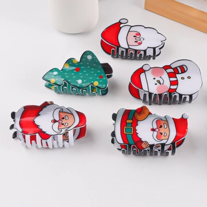 Lot de 5 pinces à cheveux de Noël avec motifs Père Noël, bonhomme de neige et sapin
