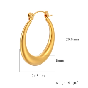 Classic 18K gold plated stainless steel hoop earrings with detailed size and weight specs