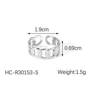 Detailed specs of the silver chain link open ring with 0.69cm width and 1.5g weight