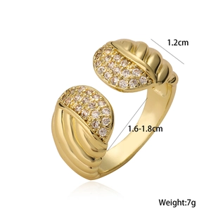 18K gold plated geometric open ring with sparkling zircon stones and dimensions info