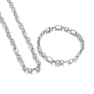 Textured silver stainless steel necklace and bracelet jewelry set with lobster clasp
