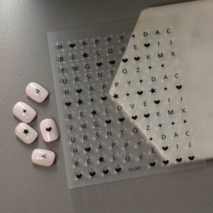 Autocollants 3D pour ongles avec lettres et étoiles noires effet gelée pour nail art DIY