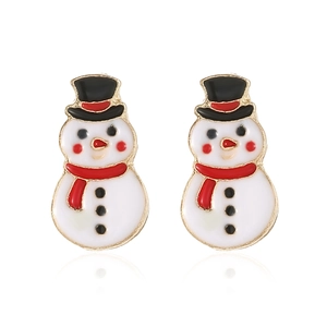 Exquisite Christmas snowman stud earrings with white enamel and festive red scarf accents