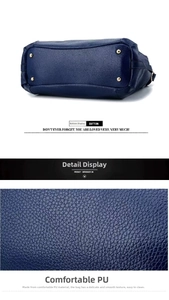 Macro detail view of navy blue PU leather texture and handbag base with gold studs