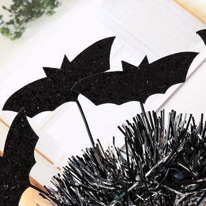 Halloween bat headband with black glitter wings and silver tinsel for party costumes