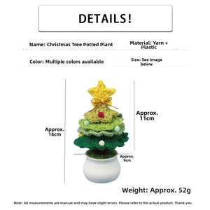 Detailed view of handmade crochet Christmas tree potted ornament with 16cm height dimensions