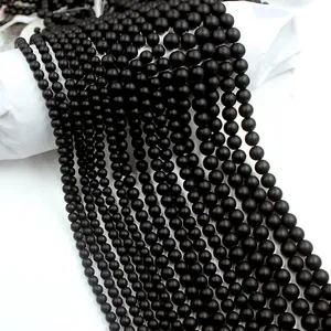 Matte black glass beads in multiple sizes for DIY jewelry making and bead crafts