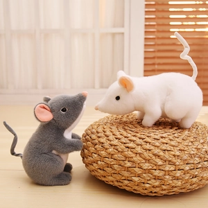 Cute plush mouse toy set in grey and white with soft fur details and a long tail