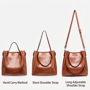 Brown vintage soft leather bucket bag with three strap styles for versatile carrying