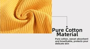 Gros plan sur le tissu en coton pur côtelé jaune montrant sa texture douce et respirante