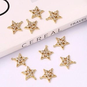 Micro-pave cubic zirconia star pendant with gold metal base for DIY jewelry making