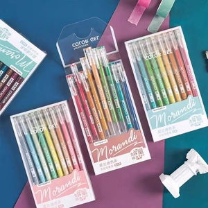 Morandi color gel pen set with 0.5mm nib for journaling, organized on aesthetic background
