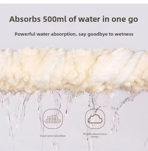 Microfiber towel detail showing high 500ml water absorption and cloud velvet texture