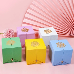 Elegant jewelry gift boxes with gold rose pattern in pink white green yellow and blue colors
