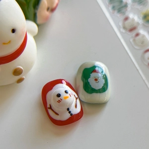 Stickers à ongles de Noël avec Père Noël et bonhomme de neige en relief rouge et vert