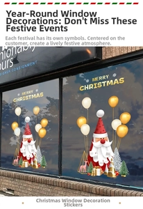 Details von Weihnachtsmann und goldenen Luftballons Fensteraufklebern für die Deko