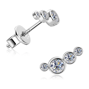 Elegant S925 sterling silver stud earrings featuring four graduated moissanite stones