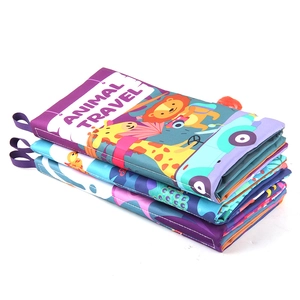 Three-piece animal travel baby cloth book set with squeaker and colorful animal designs