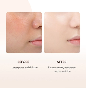 Macro detail of mushroom head CC cream showing before and after high coverage skin effect