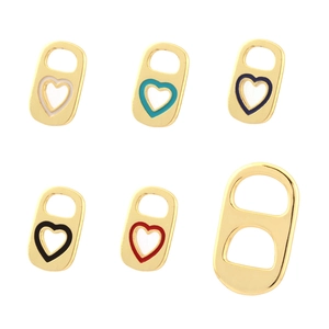 18K gold-plated pull tab pendants with colorful enamel hearts for DIY jewelry