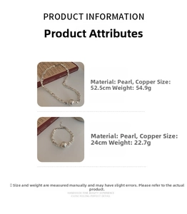 Detail view of irregular silver-toned beads and white pearl necklace with bracelet specs