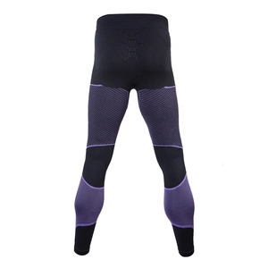 Men's thermal sports compression leggings with purple stitching and breathable mesh panels