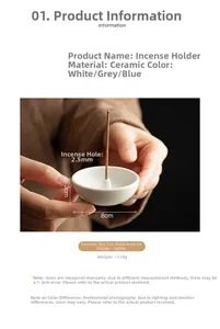 Detail view of 8cm ceramic incense burner holder with 2.5mm hole and smooth white finish