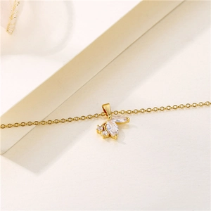Elegant gold stainless steel necklace with sparkling marquise and round zircon butterfly pendant